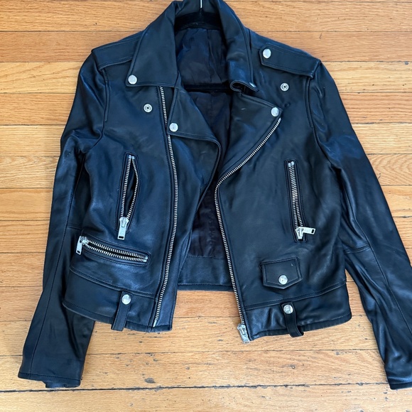 Black Kifcer Leather Biker Jacket, Silver Hardware, Size M - Picture 2 of 5